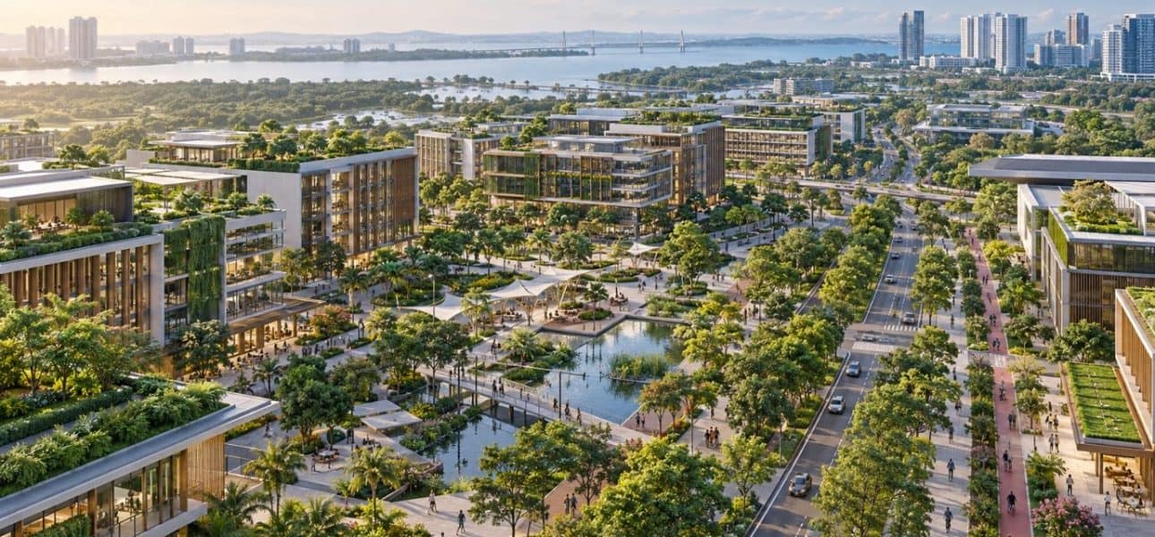 CASBEE Iskandar consultant Malaysia: sustainable mixed-use development in Johor Bahru with green roofs and cycling lanes